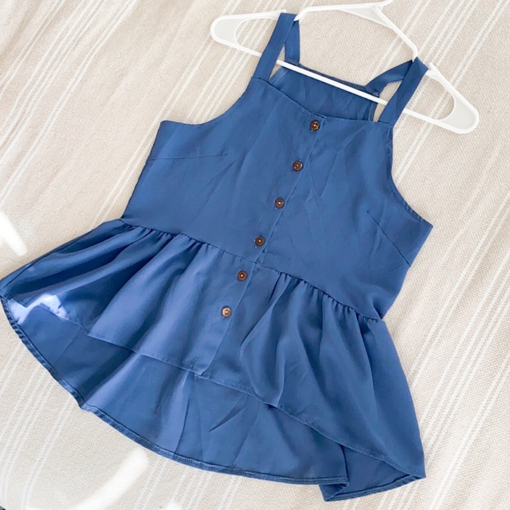 Blue Ruffle Bottom Top